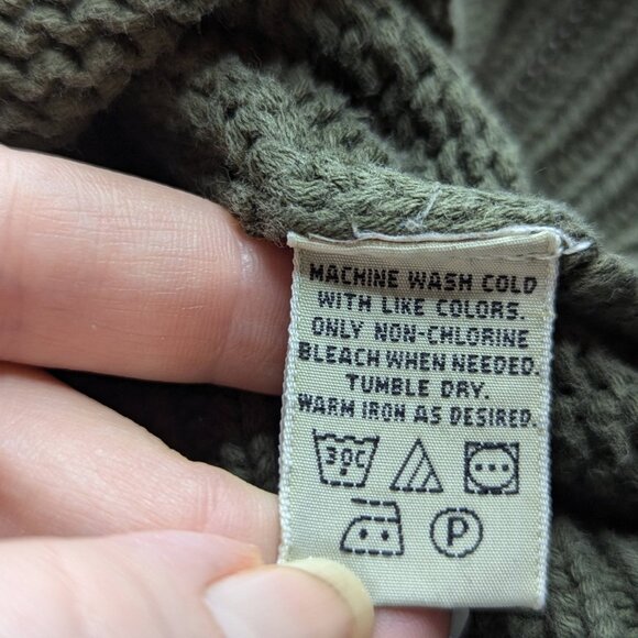 Vintage Eddie Bauer Olive Green Cable Knit Crewneck Sweater Size Large - Picture 6 of 10